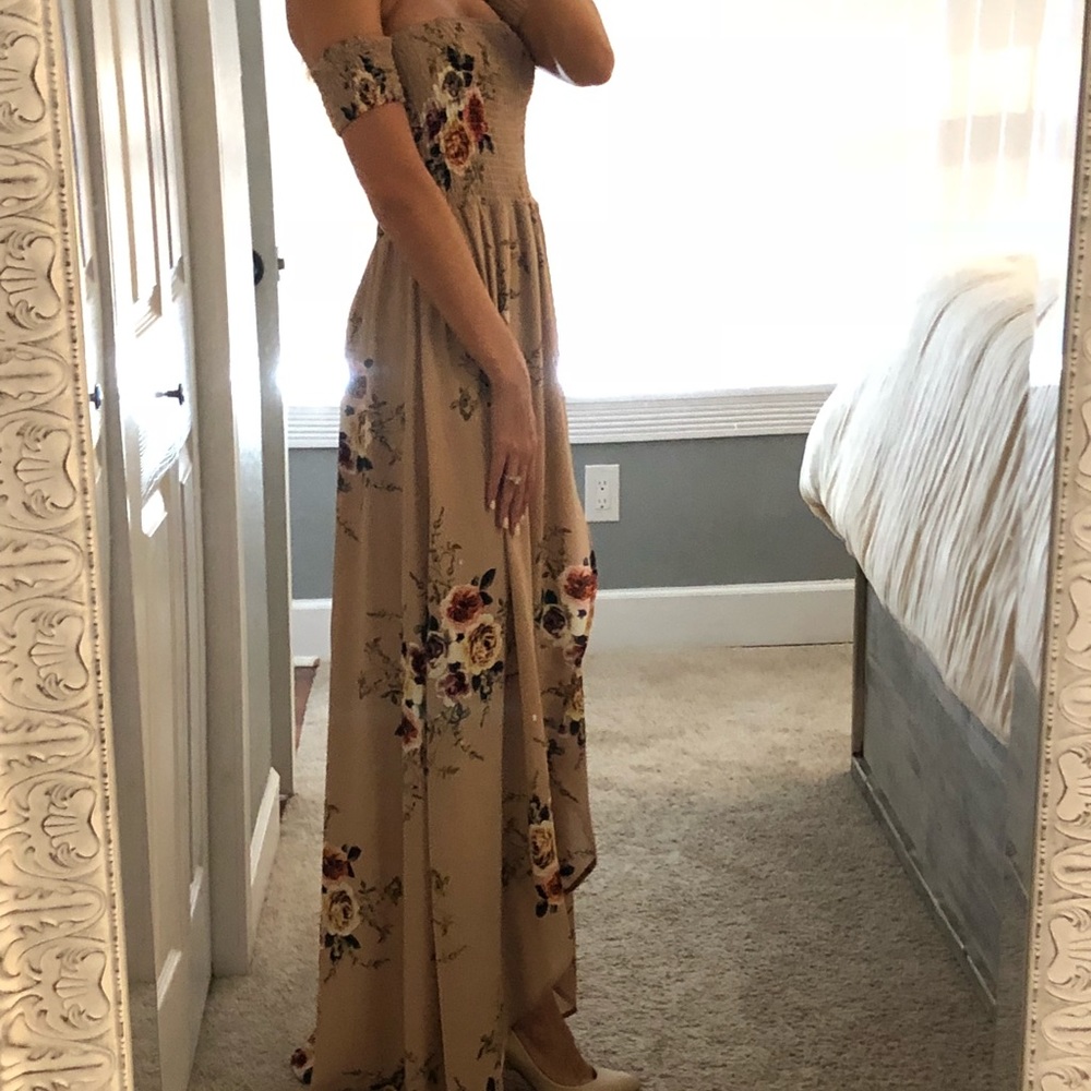 Nude floral formal dress
